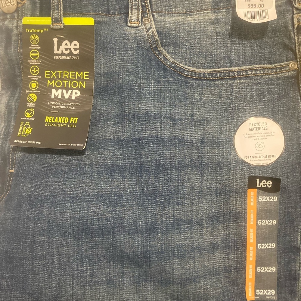 Lee Extreme Motion MVP Mens Relaxed Straight Denim Jeans Big & Tall 52X29 New